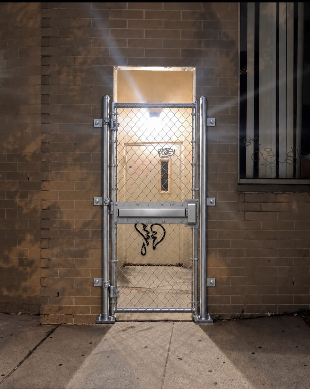 Installed chain-link gate with push-bar hardware